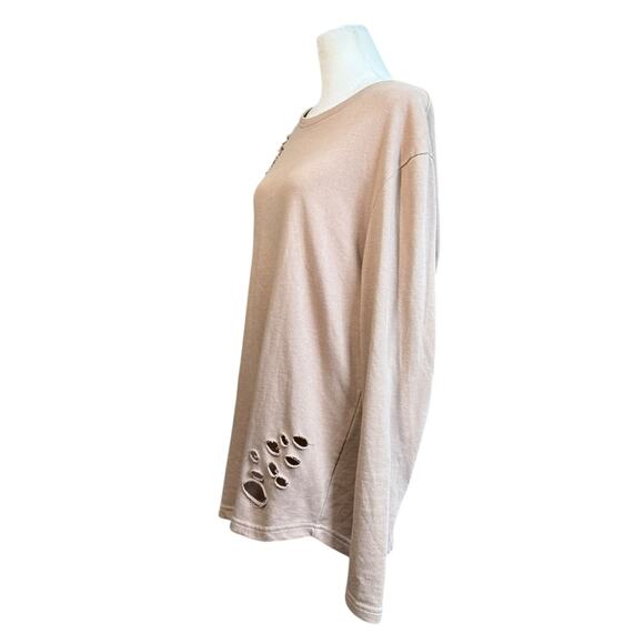 Alphalete Sweatshirt Women L‎ Beige Athletic Gym Distressed Comfy Fitness Lounge - Picture 2 of 9